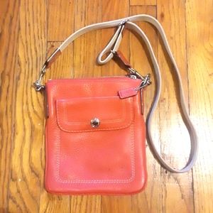 Coach Orange/Peach Leather Crossbody Bag 8.5x5.5